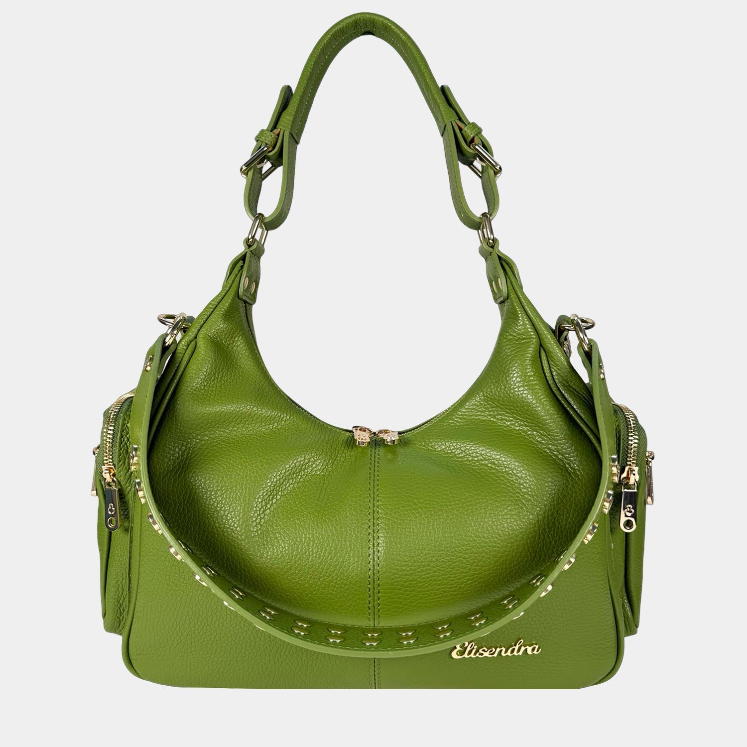 Borsa a spalla Saray Mia Pistacchio Pelle Martellata Oro