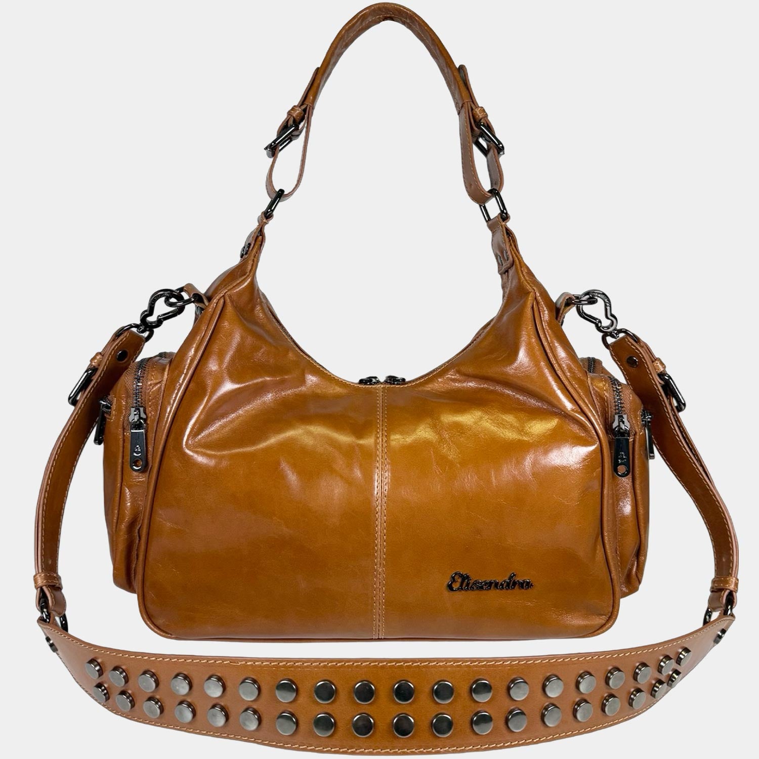 Borsa a spalla Saray Mia Miele Pelle Liscia Dark