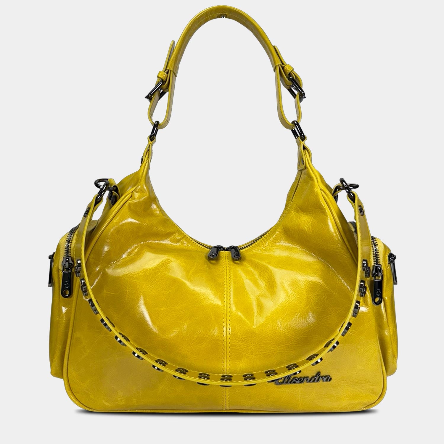 Borsa a spalla Saray Mia Senape Pelle Liscia Dark
