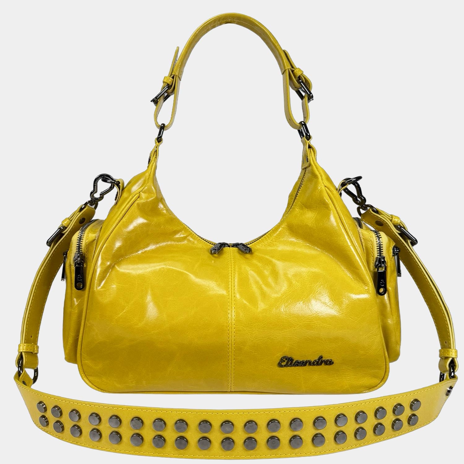 Borsa a spalla Saray Mia Senape Pelle Liscia Dark