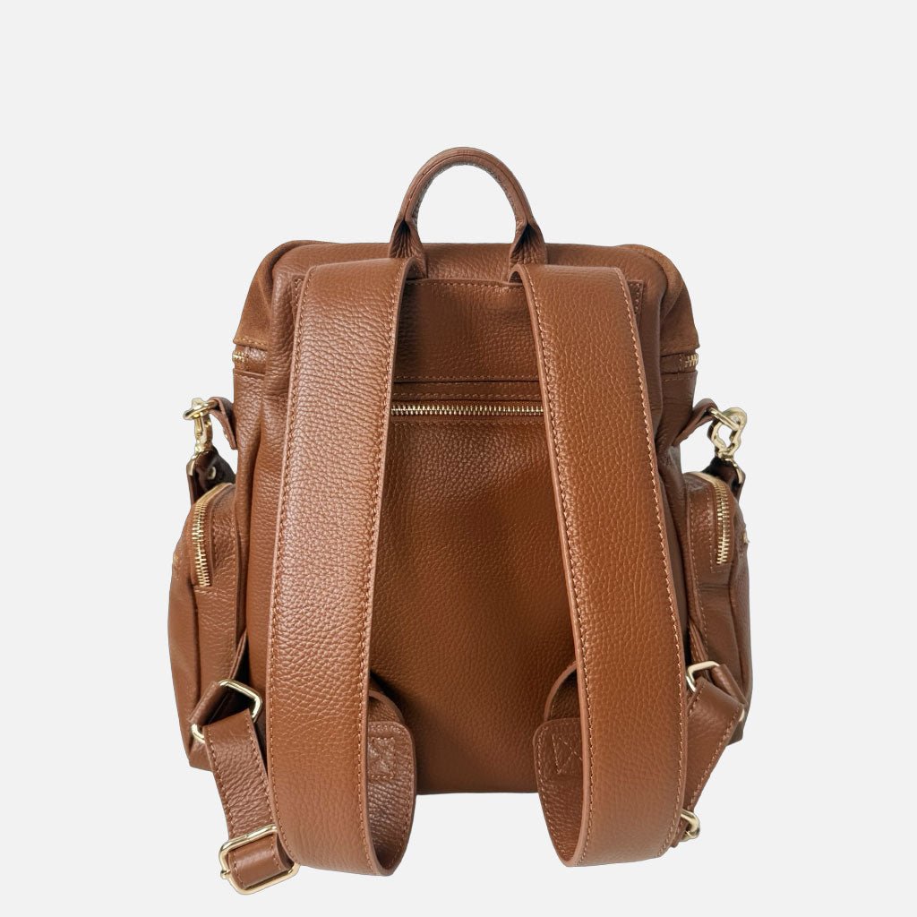 Zaino Saray Midi Rodeo Cuoio Camoscio e Pelle Martellata Oro - Elisendra®