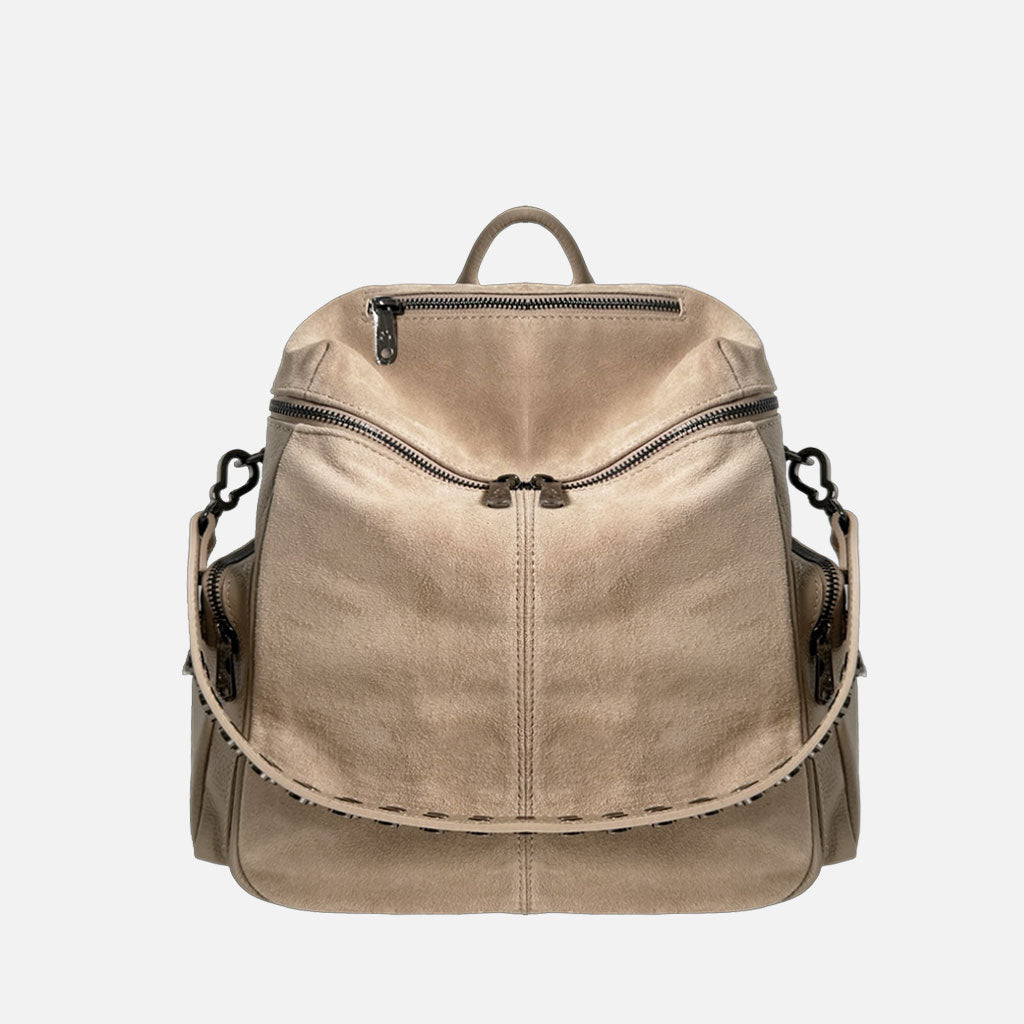 Zaino Saray Midi Rodeo Corda Camoscio e Pelle Martellata Dark - Elisendra®