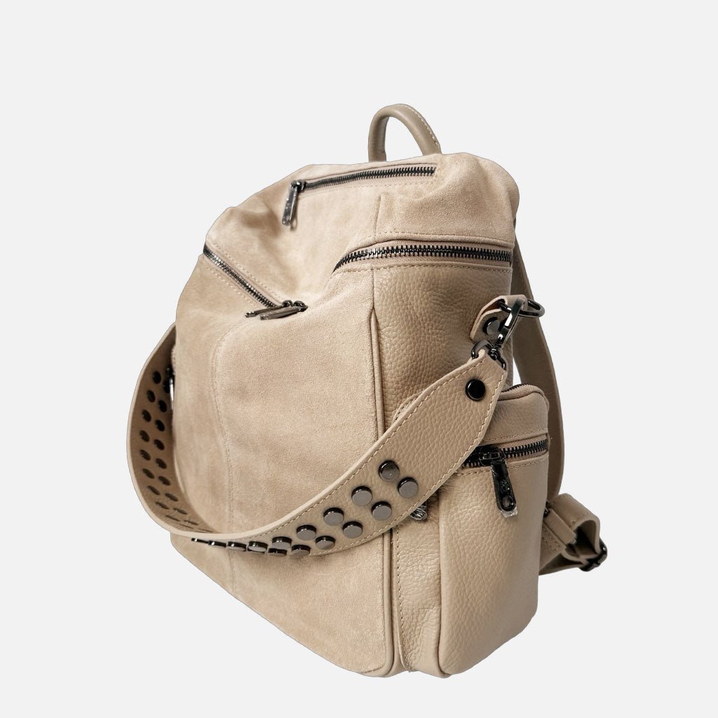 Zaino Saray Midi Rodeo Corda Camoscio e Pelle Martellata Dark - Elisendra®