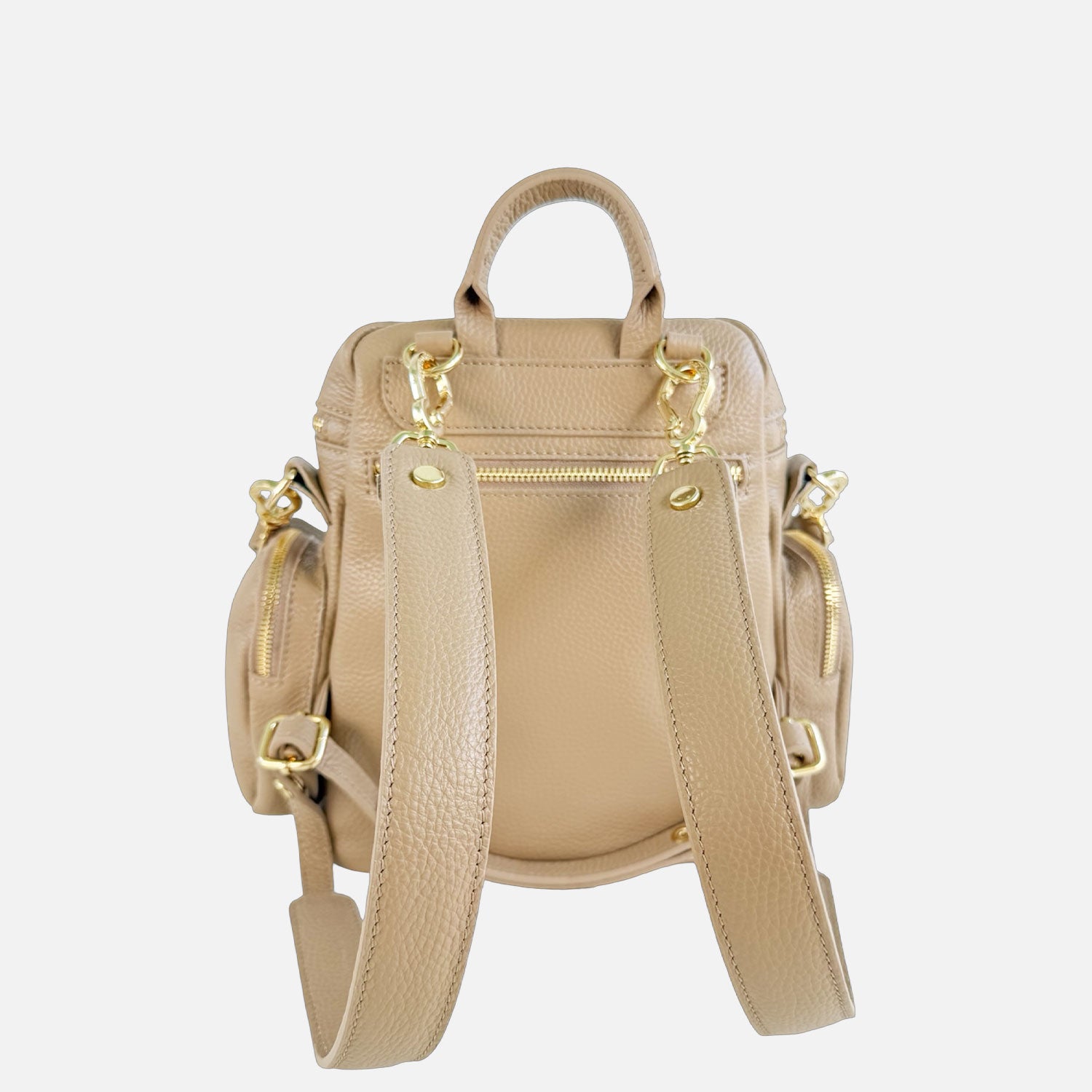 Zaino Saray Midi Moka Pelle Martellata Oro