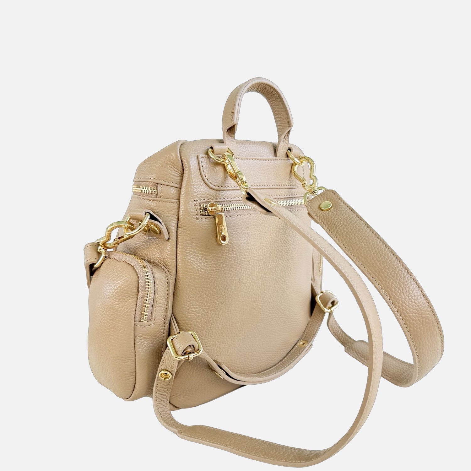 Zaino Saray Midi Moka Pelle Martellata Oro