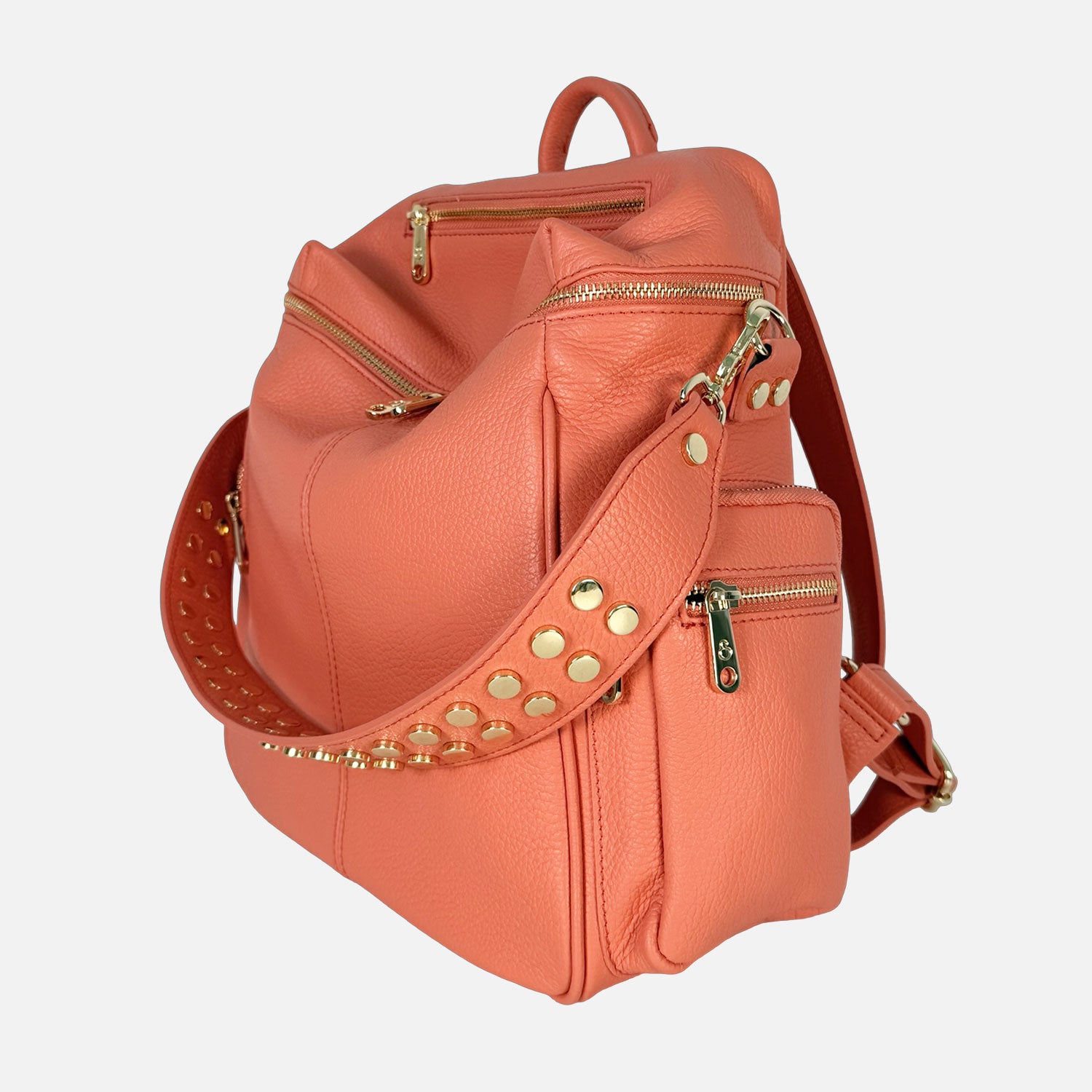 Zaino Saray Pelle Martellata Rosa Pesca Oro