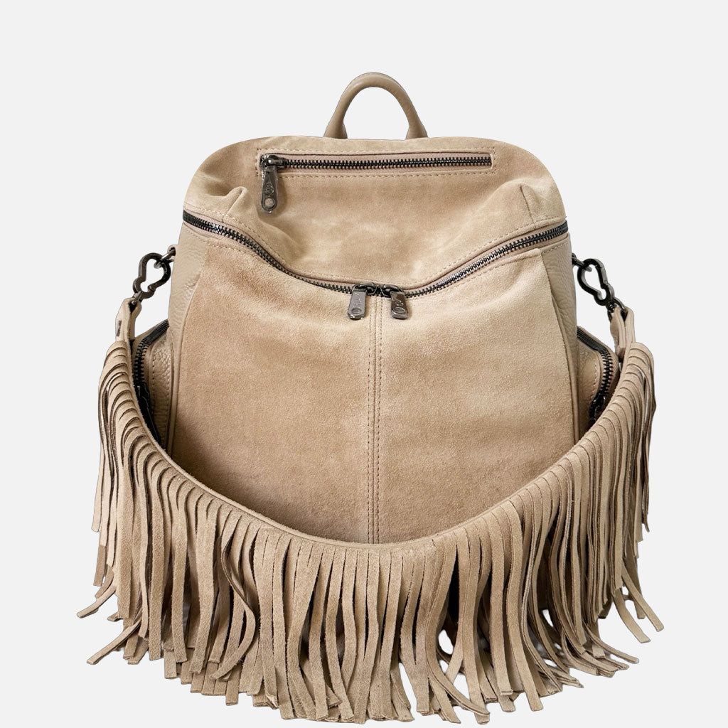 Zaino Saray Rodeo Corda Camoscio e Pelle Martellata Dark
