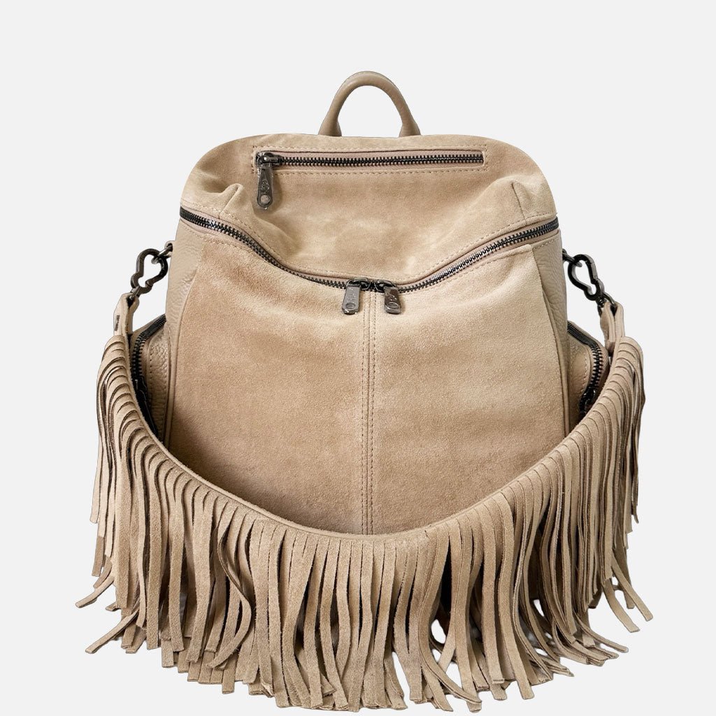 Zaino Saray Rodeo Corda Camoscio e Pelle Martellata Dark - Elisendra®