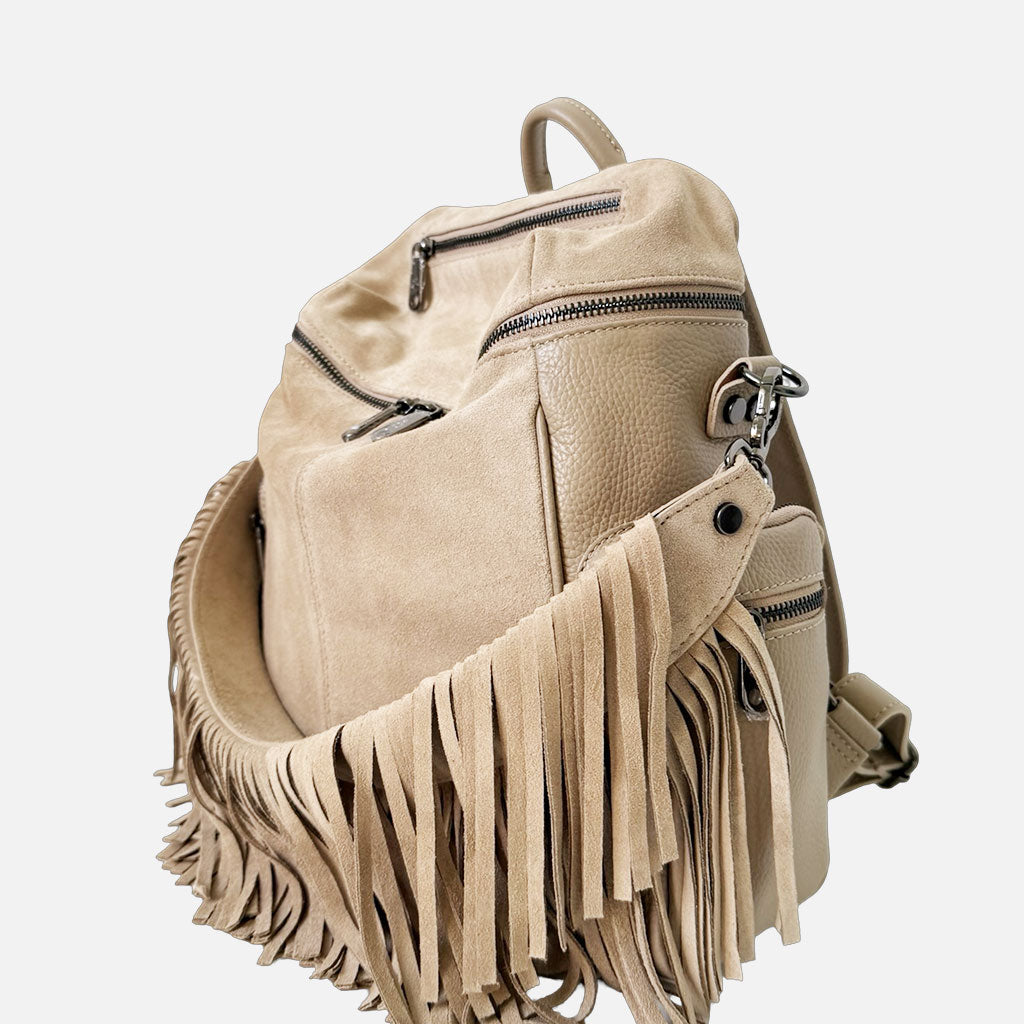 Zaino Saray Rodeo Corda Camoscio e Pelle Martellata Dark