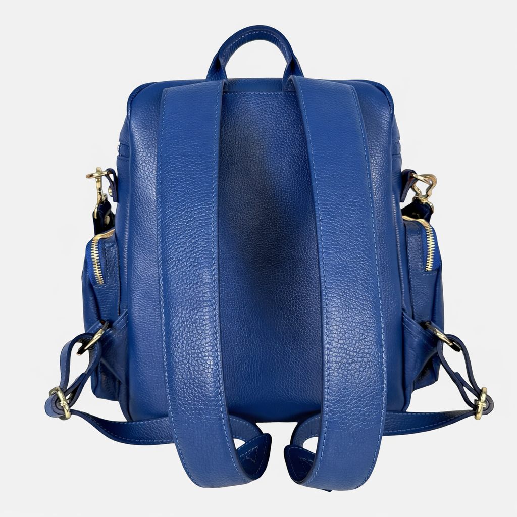 Zaino Saray Pelle Martellata Blu Cobalto Oro