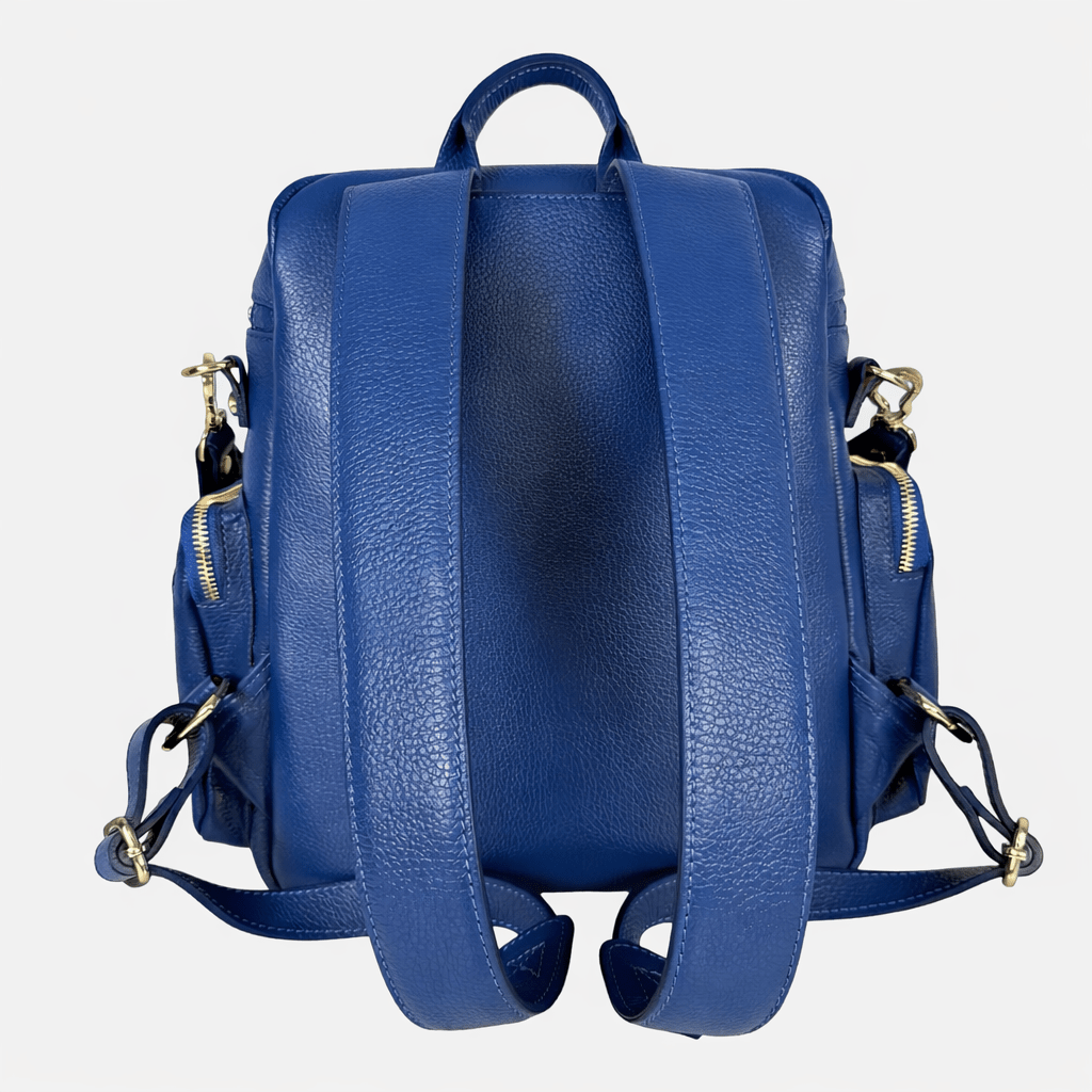 Zaino Saray Pelle Martellata Blu Cobalto Oro - Elisendra®