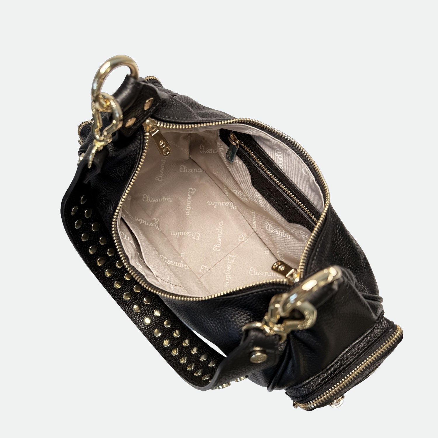 Borsa a spalla Saray Mia Nero Pelle Martellata Oro