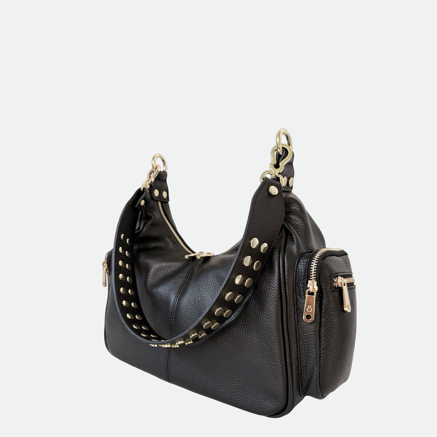 Borsa a spalla Saray Mia Nero Pelle Martellata Oro