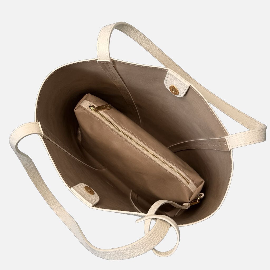 Borsa a Sacca Élodie Avorio Pelle Martellata Oro - Elisendra®