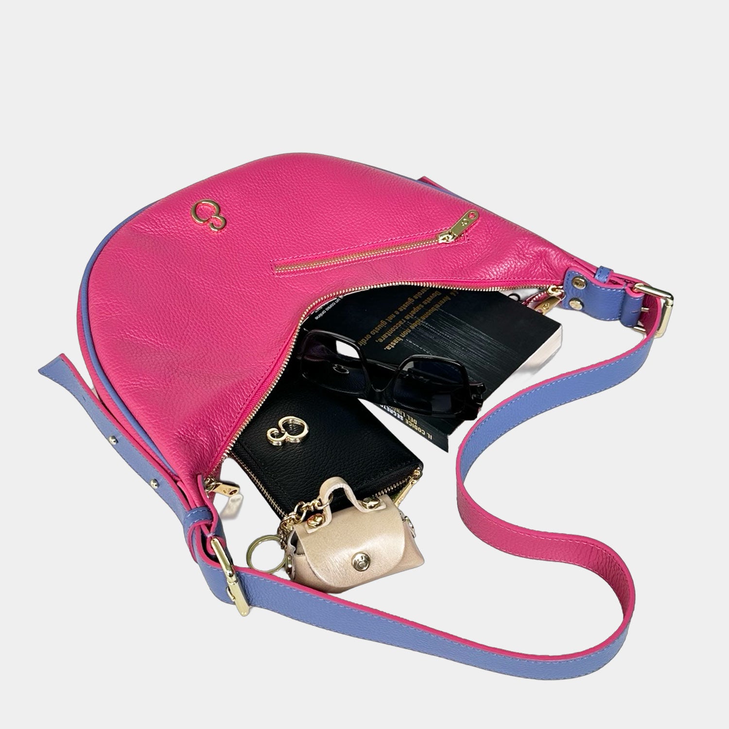 Mini Tokyo Shoulder Bag Raspberry Currant Trim Hammered Leather Gold