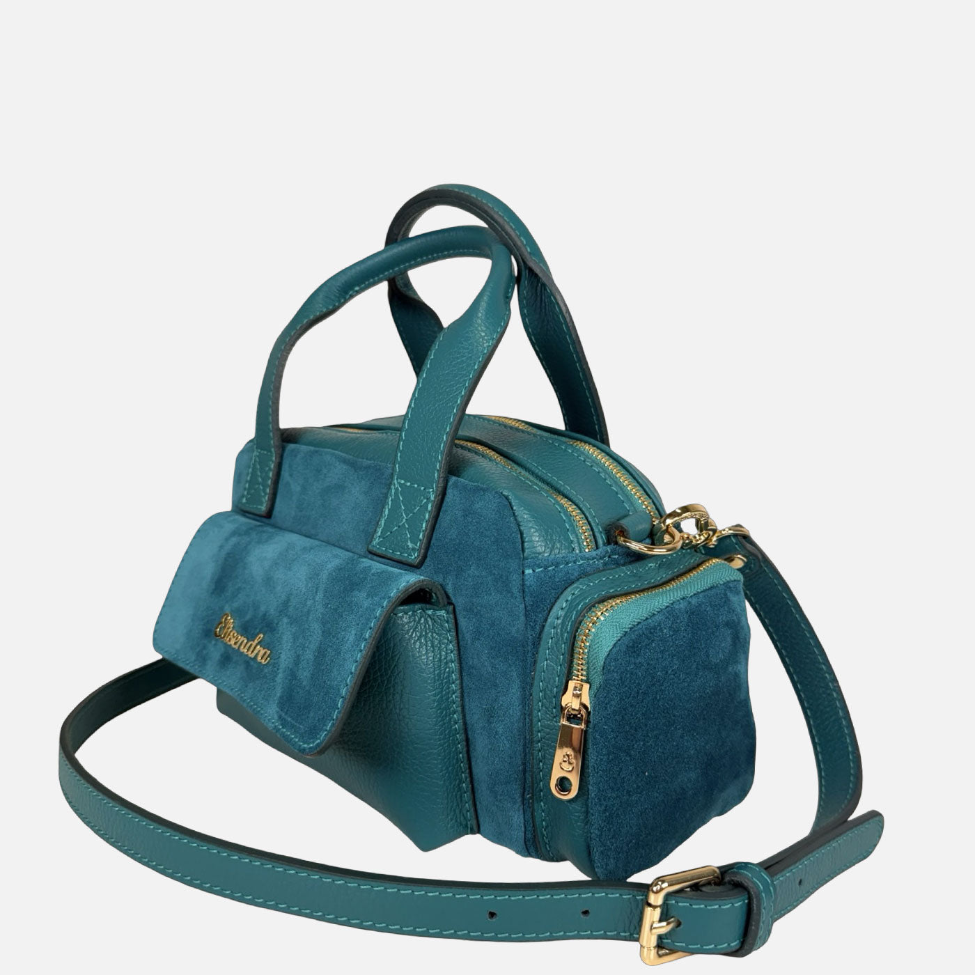Borsa a mano Twiga Pavone Pelle Martellata e Camoscio - Elisendra®