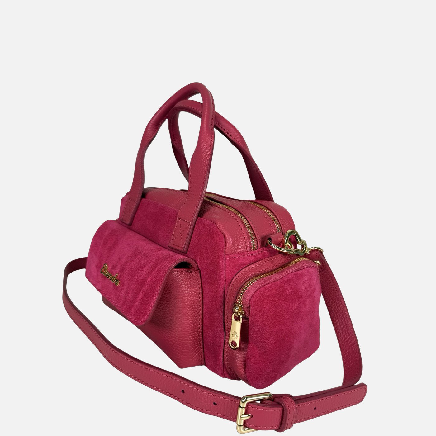 Borsa a mano Twiga Lampone Pelle Martellata e Camoscio Oro - Elisendra®