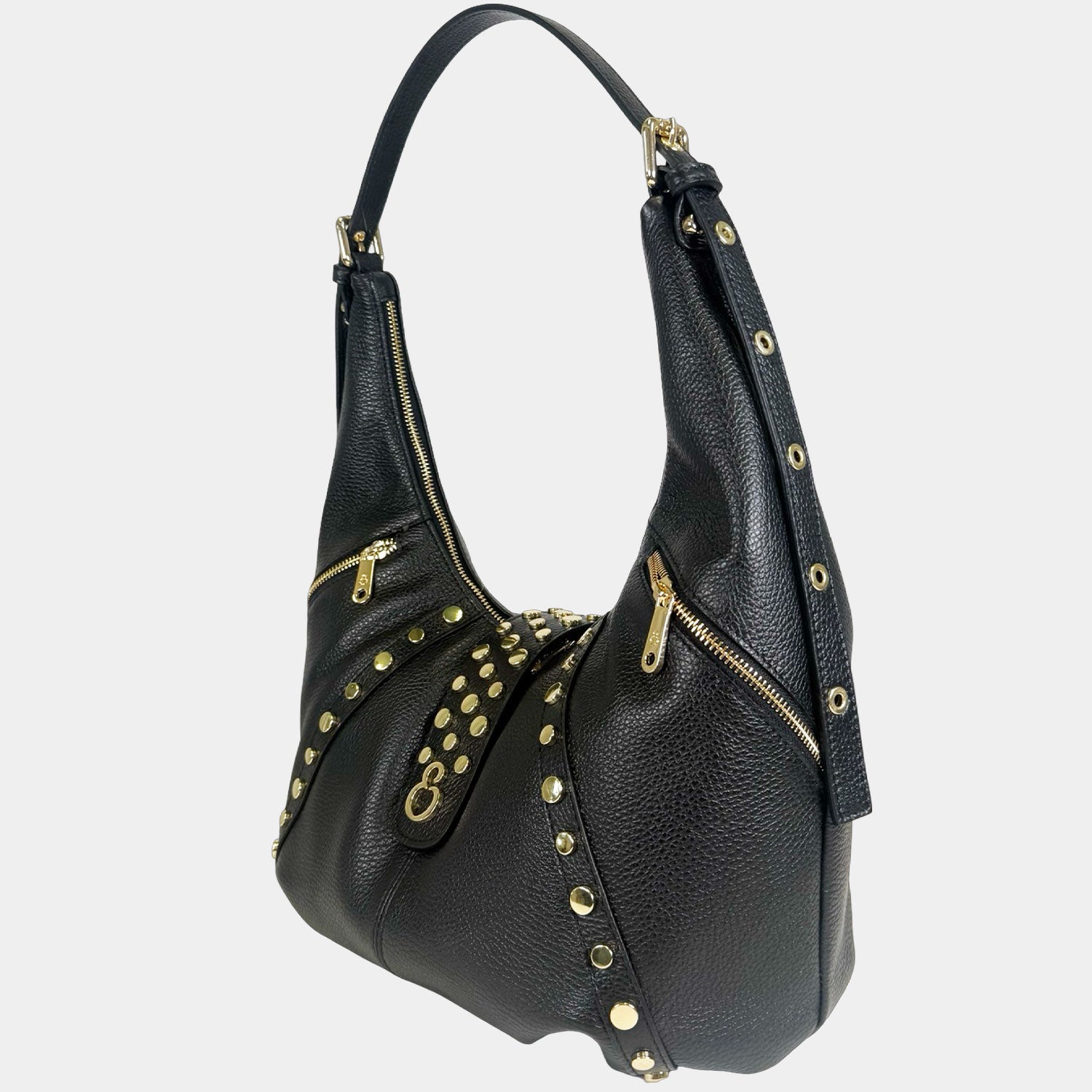 Borsa a spalla Wendy Nera Pelle Martellata Oro