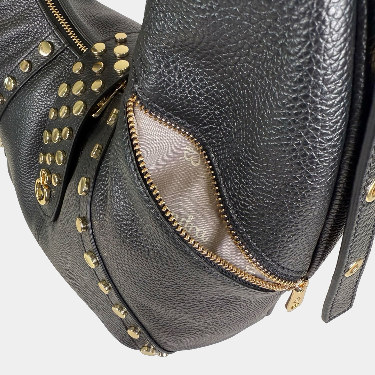 Borsa a spalla Wendy Nera Pelle Martellata Oro