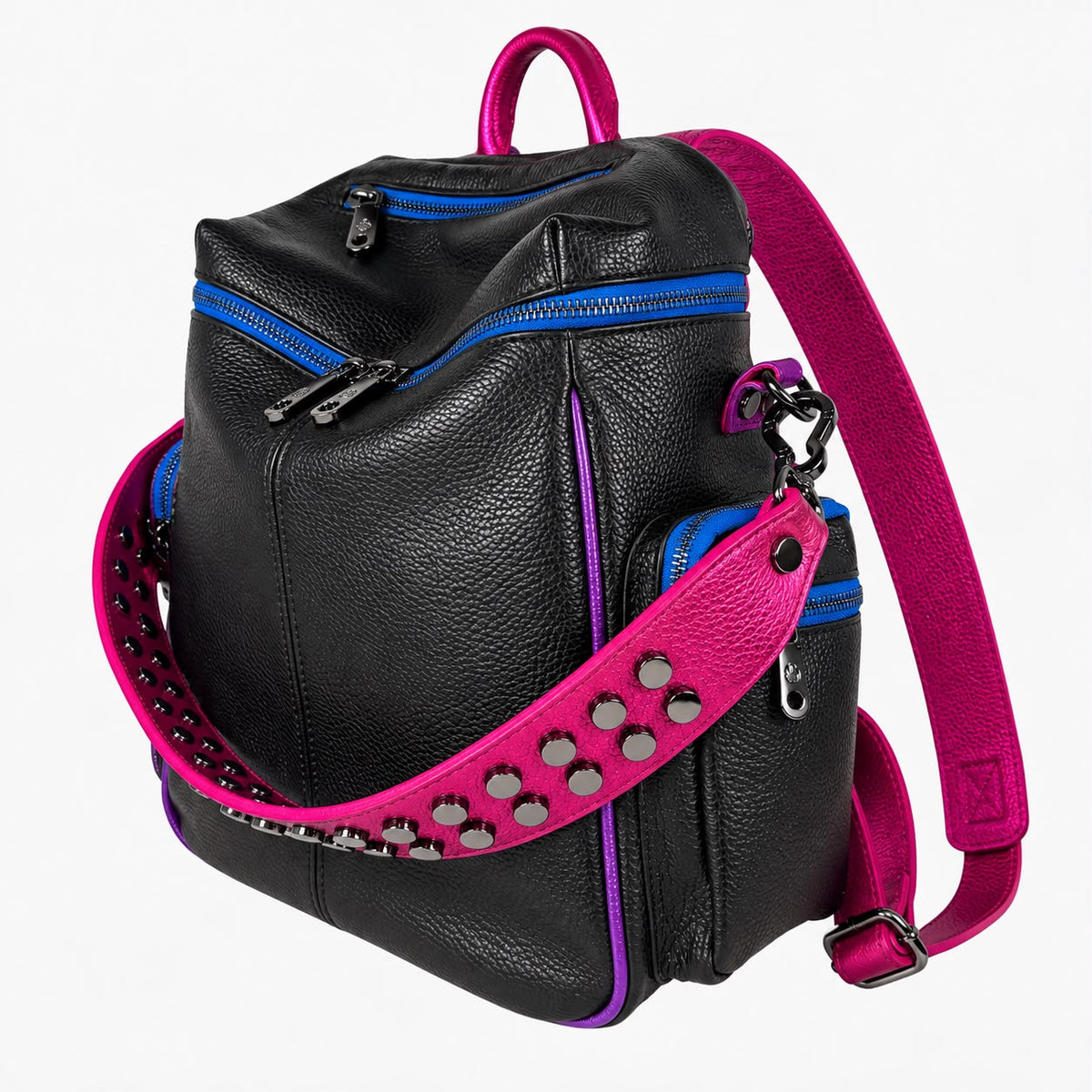 Zaino Saray Midi Nero Multicolor Fucsia
