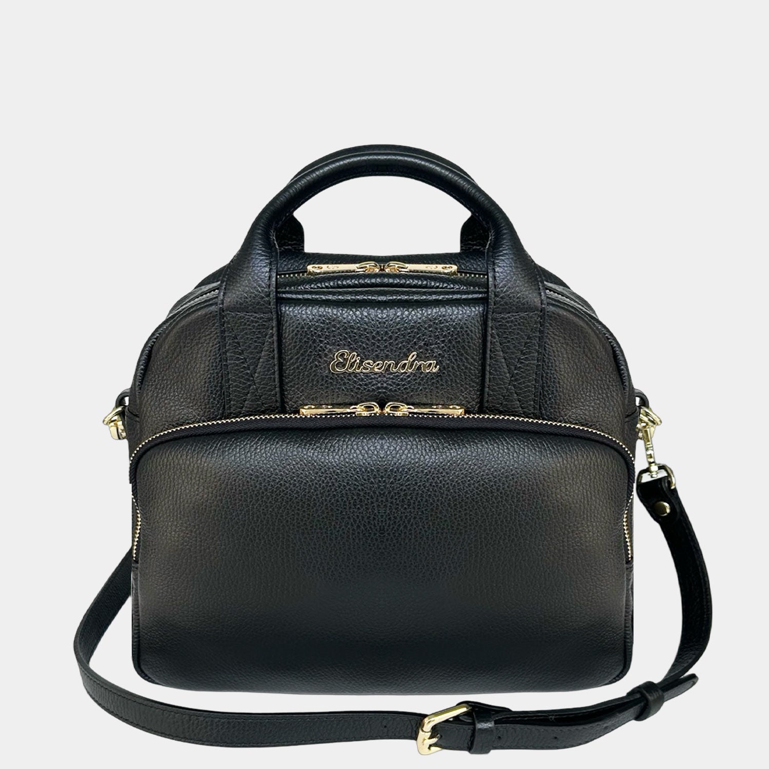 Megane Handbag Lettering Black Hammered Leather Gold