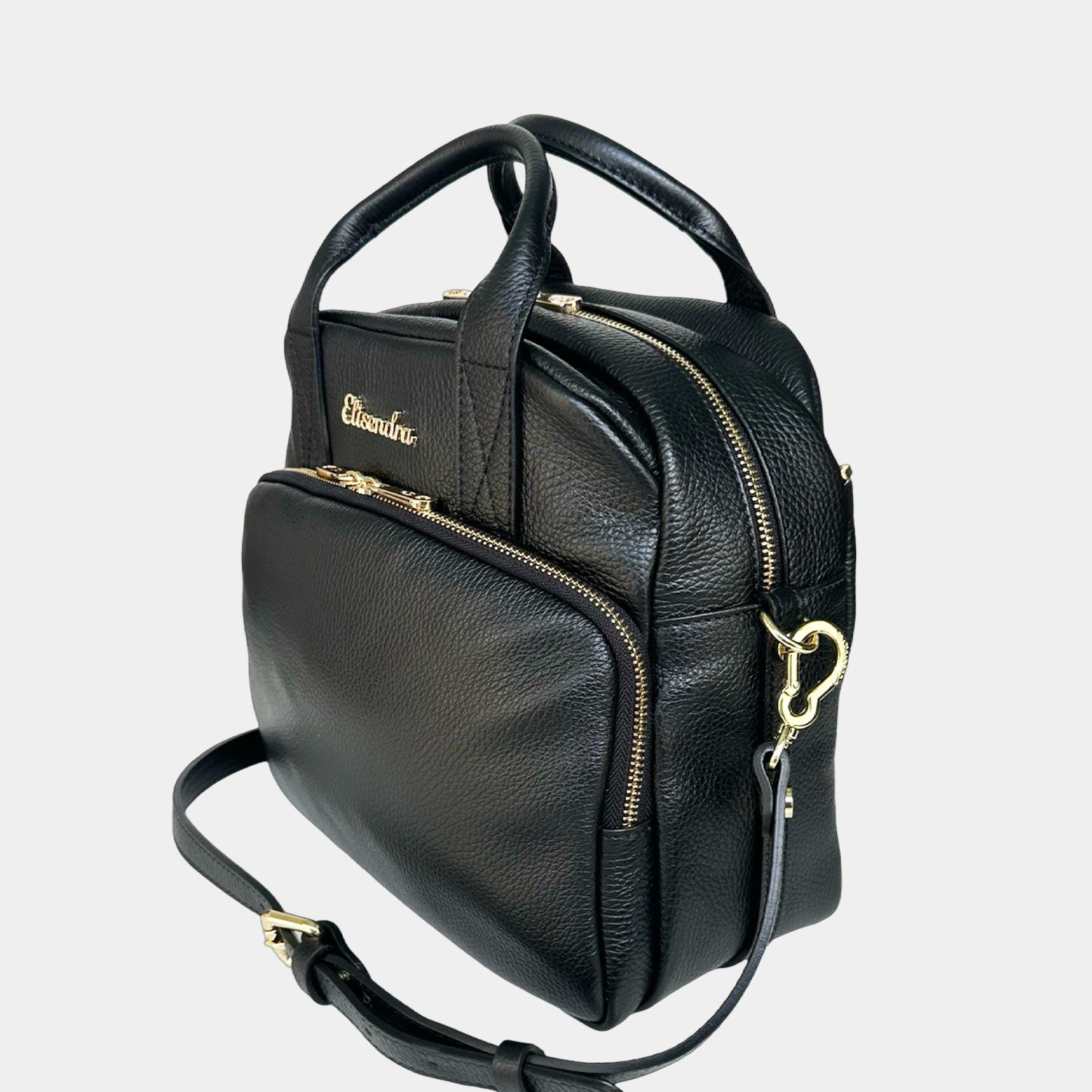 Megane Handbag Lettering Black Hammered Leather Gold