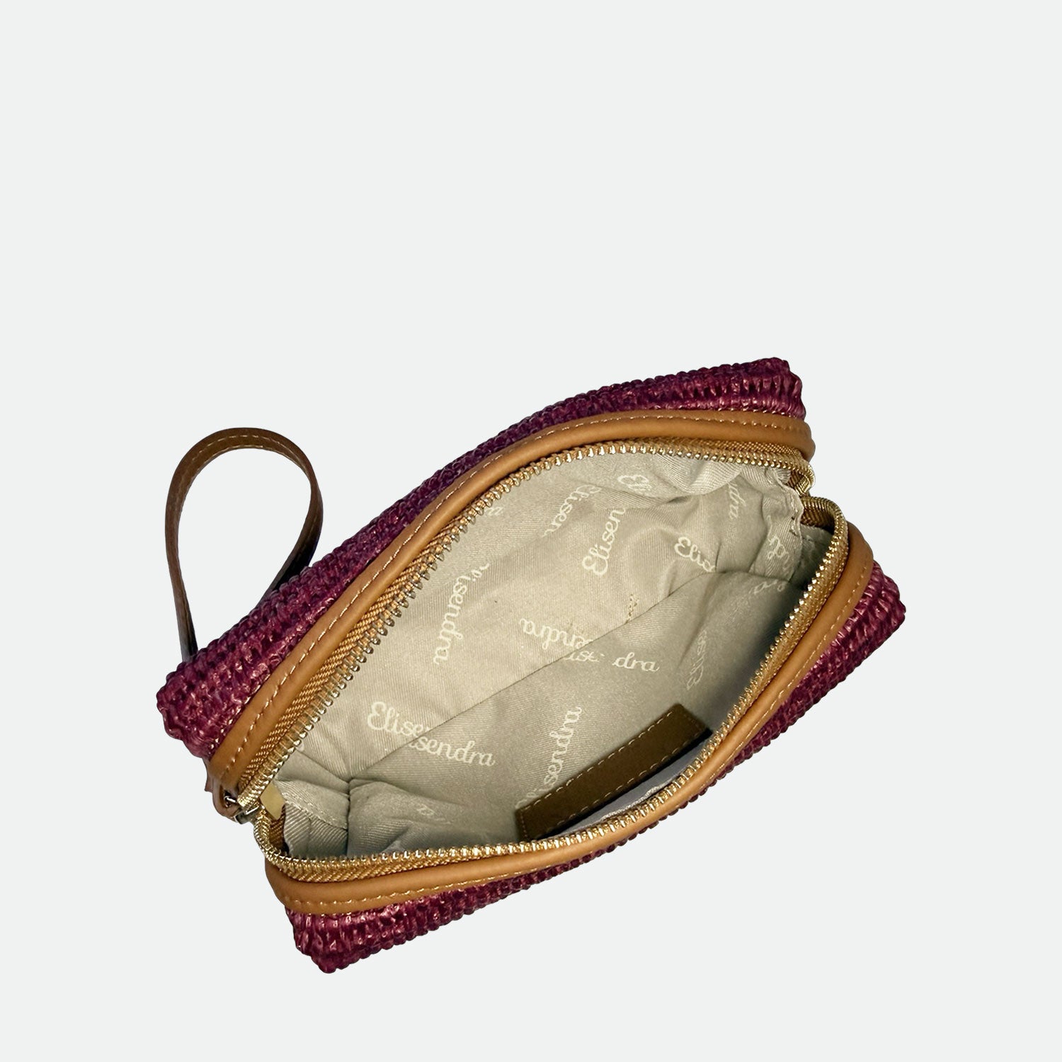 Beauty Case Malibù Mirtillo Rafia e Pelle Liscia Vitello Oro SPEDIZIONE DAL 06/05