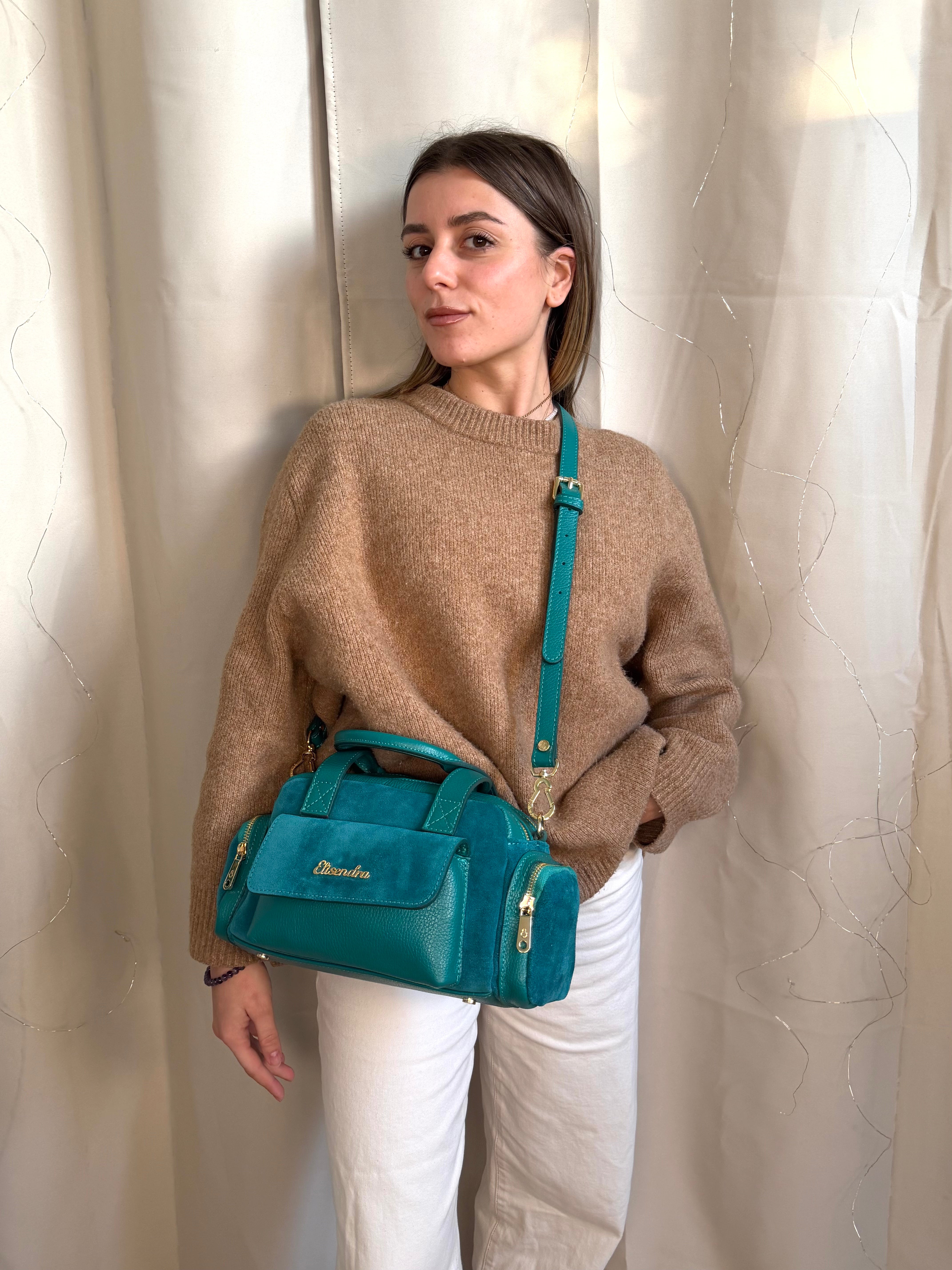 Borsa a mano Twiga Pavone Pelle Martellata e Camoscio Oro SPEDIZIONE DAL 09/02