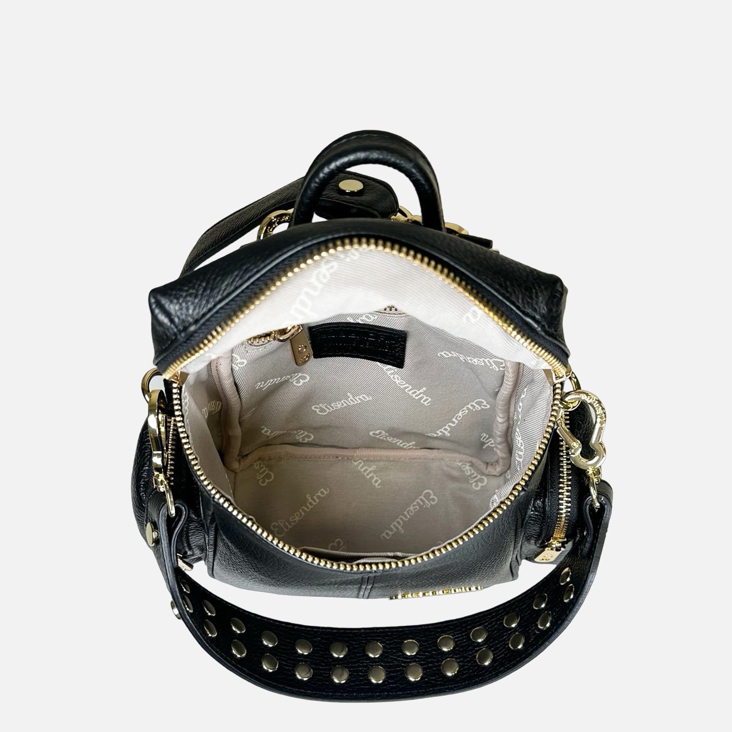 Zaino Saray Mini Nero Pelle Martellata Oro