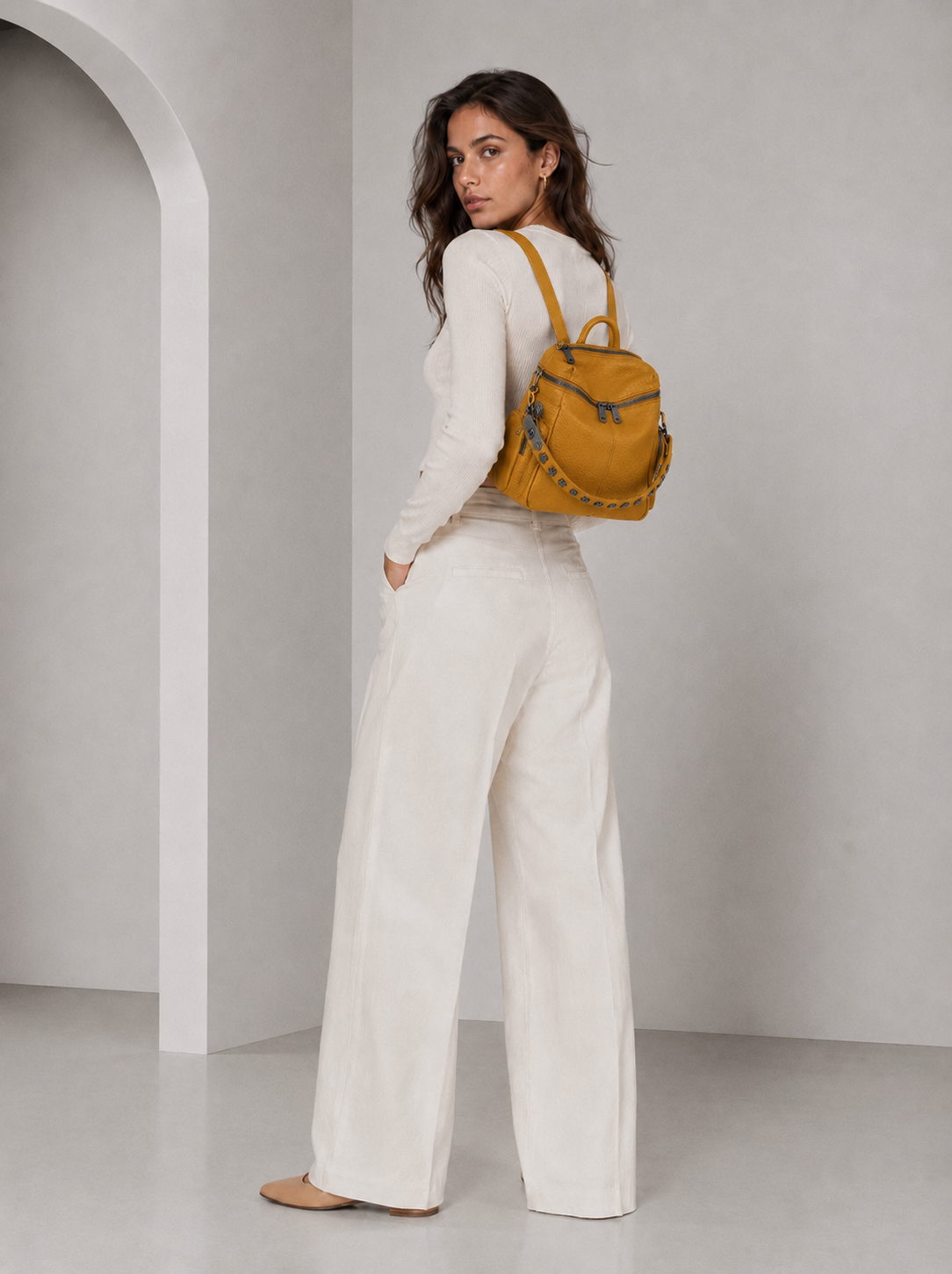 Zaino Saray Mini Curry Pelle Martellata Dark