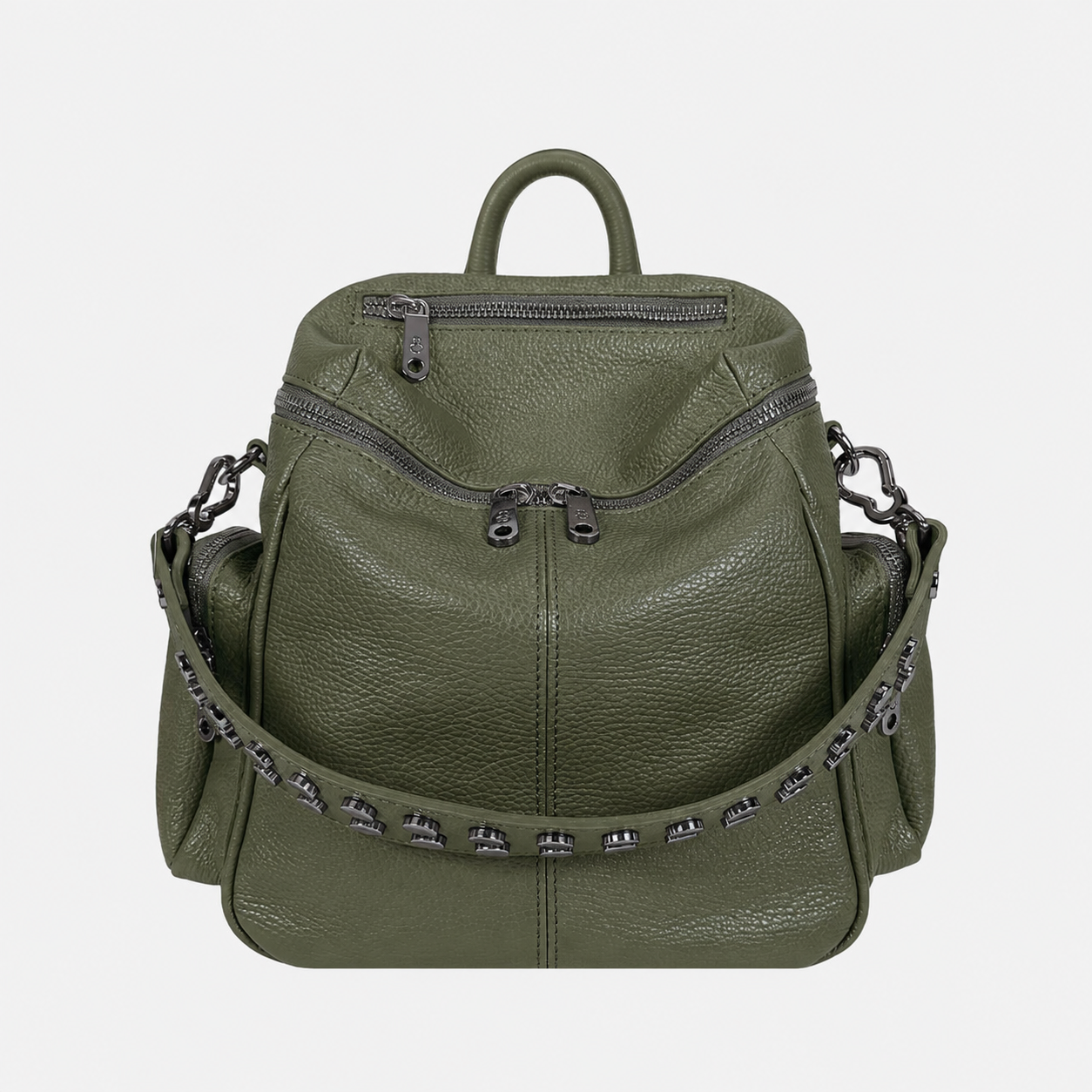 Zaino Saray Midi Oliva Pelle Martellata Dark
