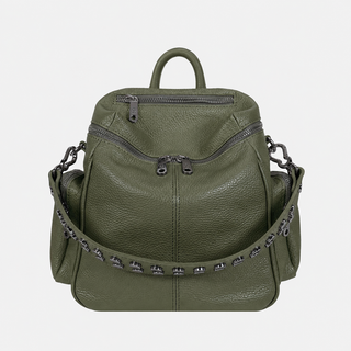 Zaino Saray Midi Oliva Pelle Martellata Dark