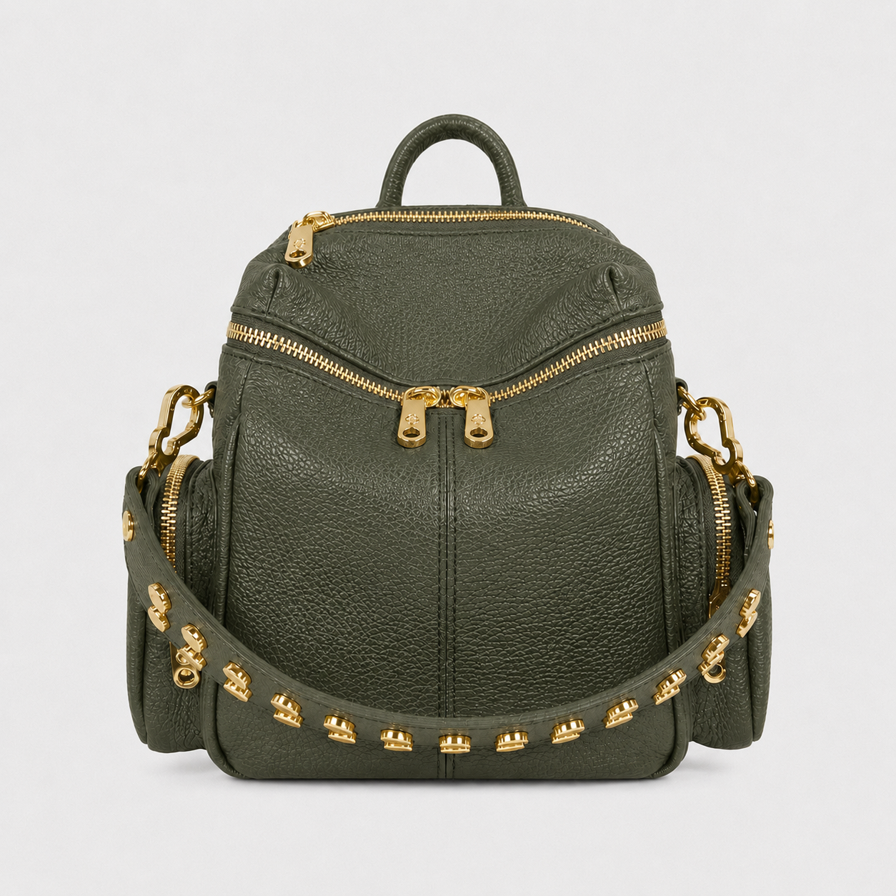 Zaino Saray Mini Oliva Pelle Martellata Oro
