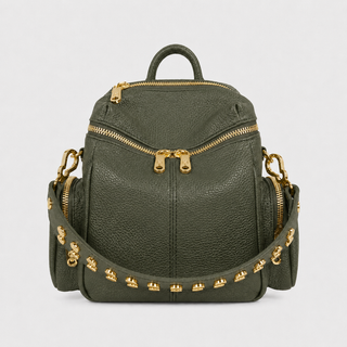 Zaino Saray Mini Oliva Pelle Martellata Oro