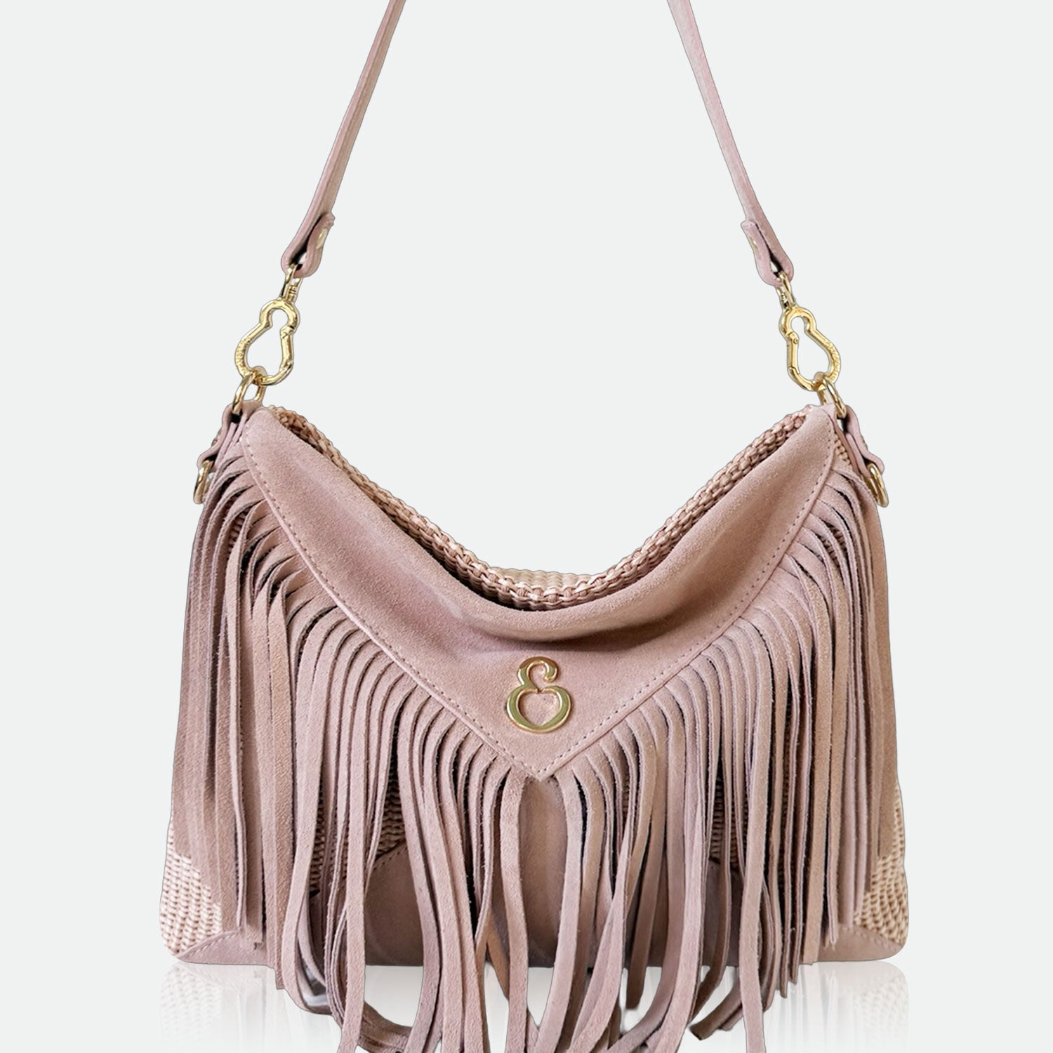 Borsa a spalla Ameliè Rosa Polvere Pelle Camoscio e Rafia Oro SPEDIZIONE DAL 30/04 - Elisendra®