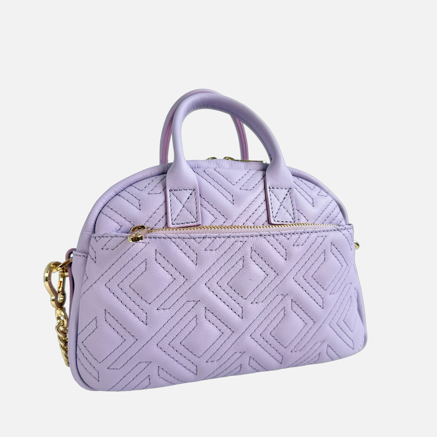 Borsa a spalla Benny Lavanda Pelle Liscia Trama geometrica Oro