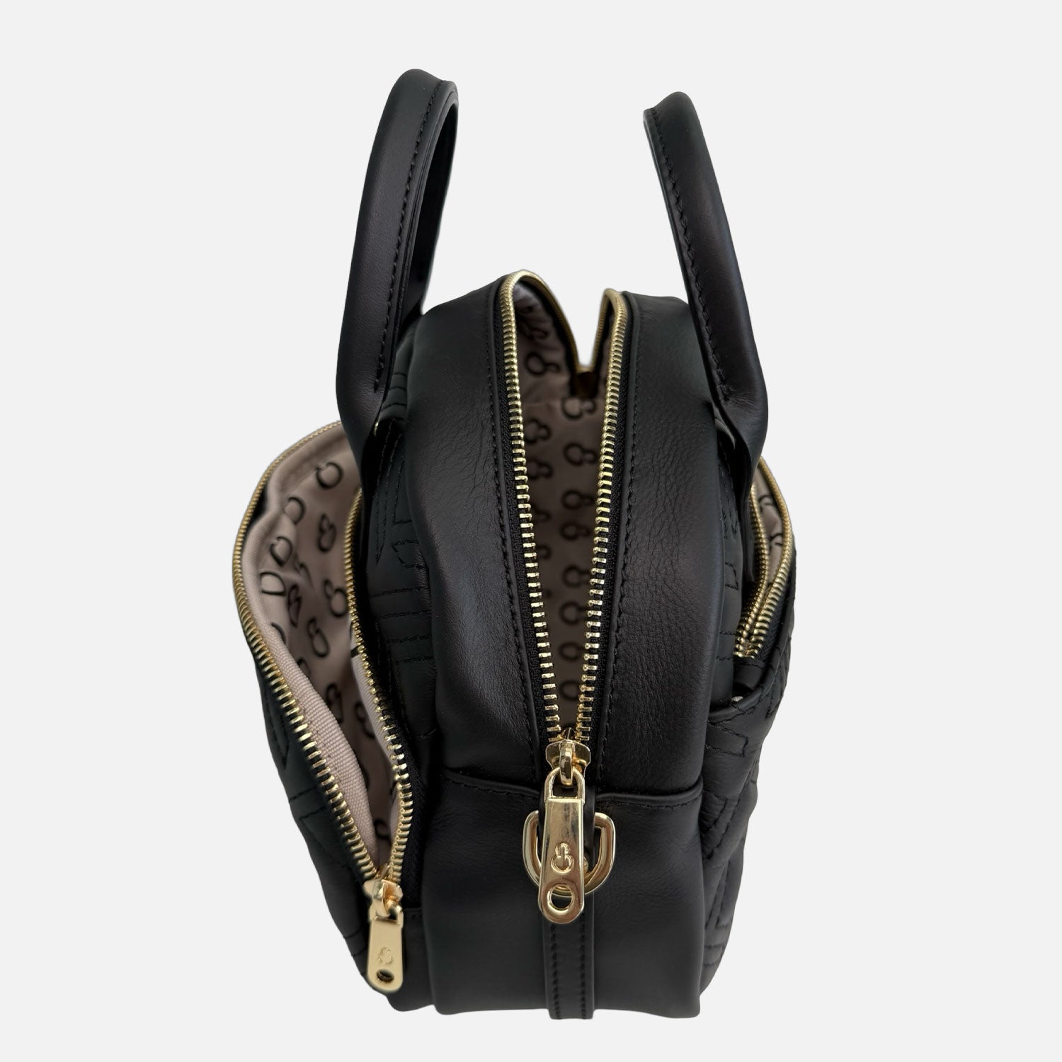 Borsa a spalla Benny Nera Pelle Liscia Trama geometrica Oro