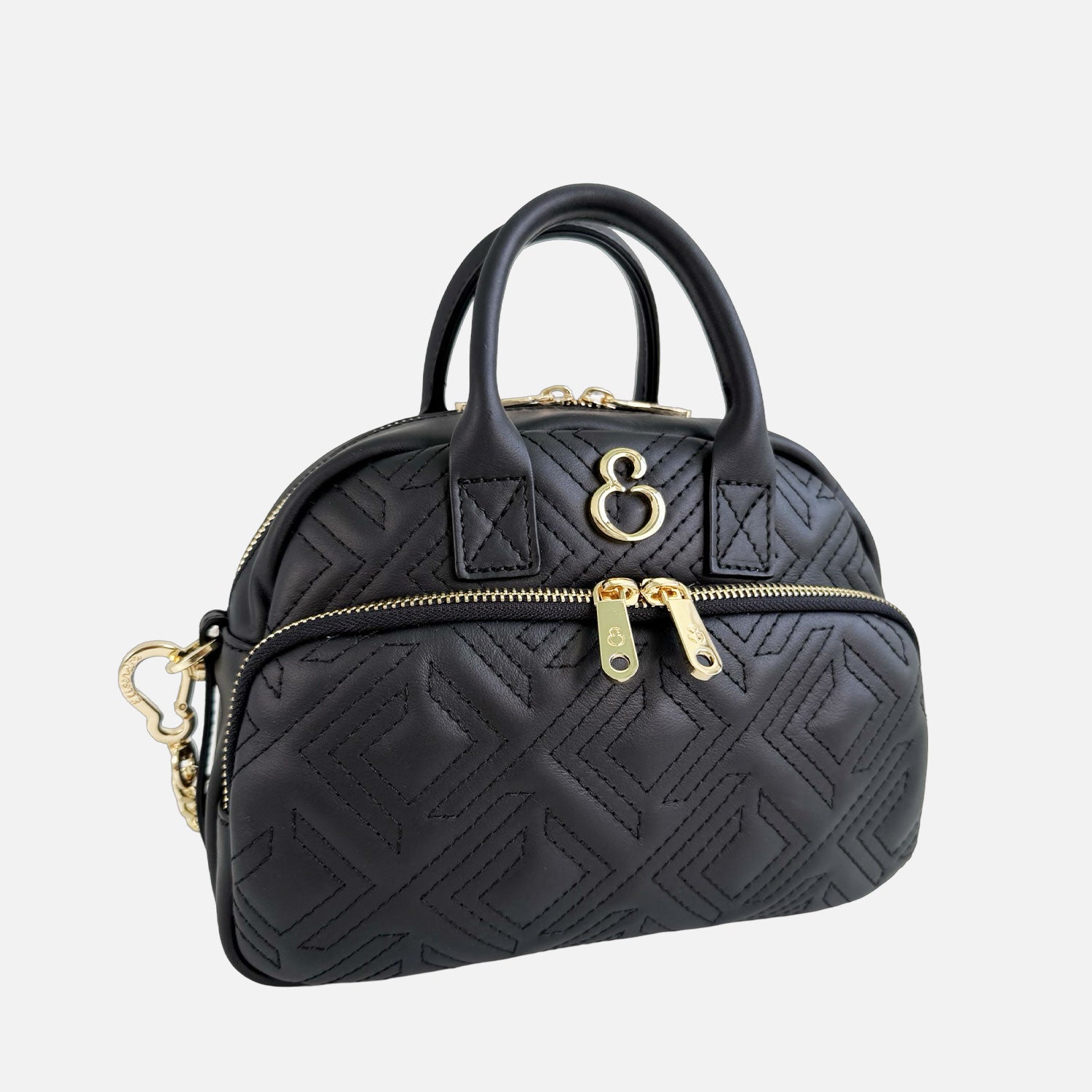 Borsa a spalla Benny Nera Pelle Liscia Trama geometrica Oro