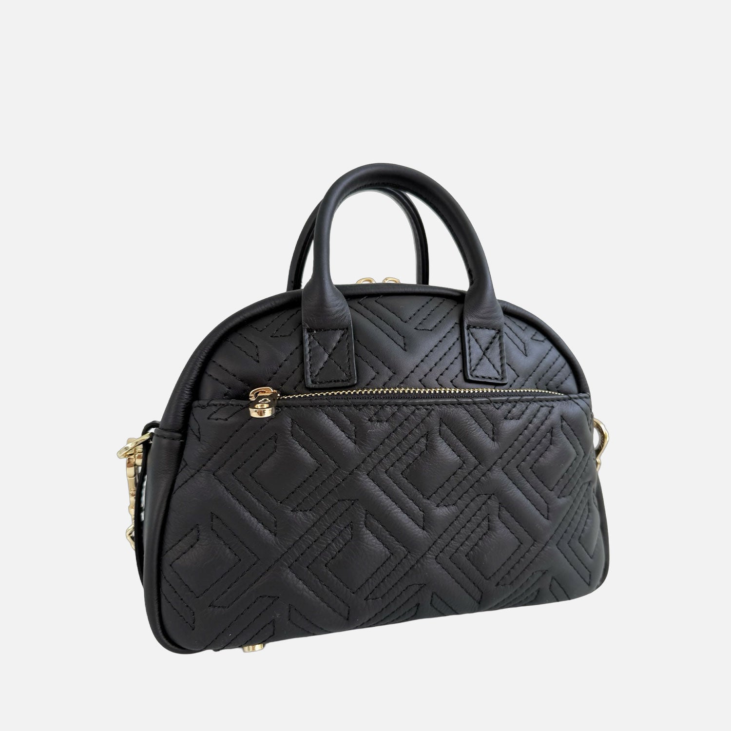 Borsa a spalla Benny Nera Pelle Liscia Trama geometrica Oro