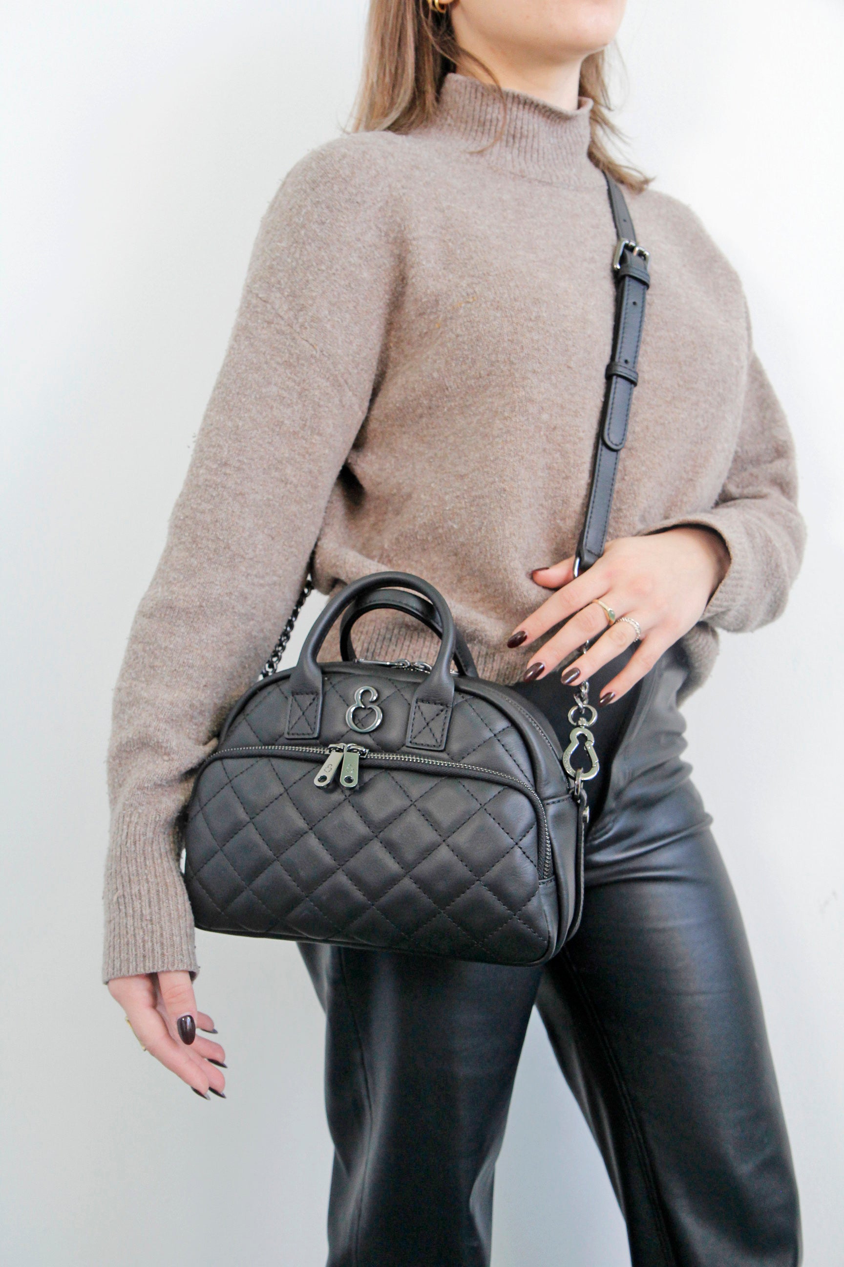 Borsa a spalla Benny Nero Pelle Liscia Matelassé Dark