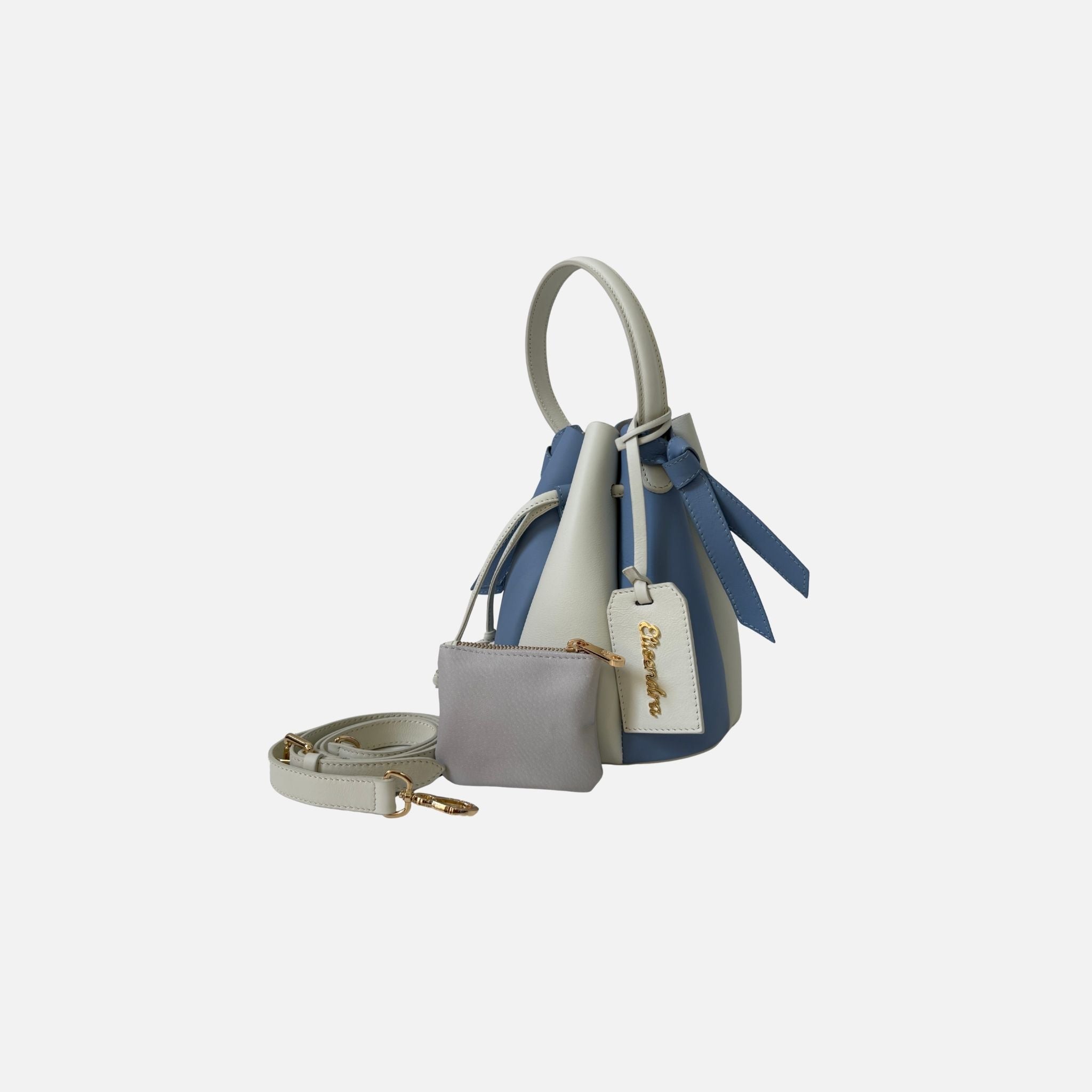 Borsa a mano Mini Balloon Bicolor Ivory e Baby Blu Pelle Liscia Oro SPEDIZIONE DAL 13/07