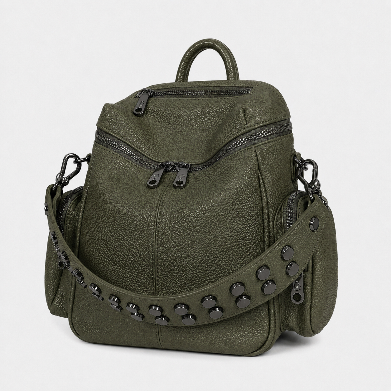 Zaino Saray Mini Oliva Pelle Martellata Dark