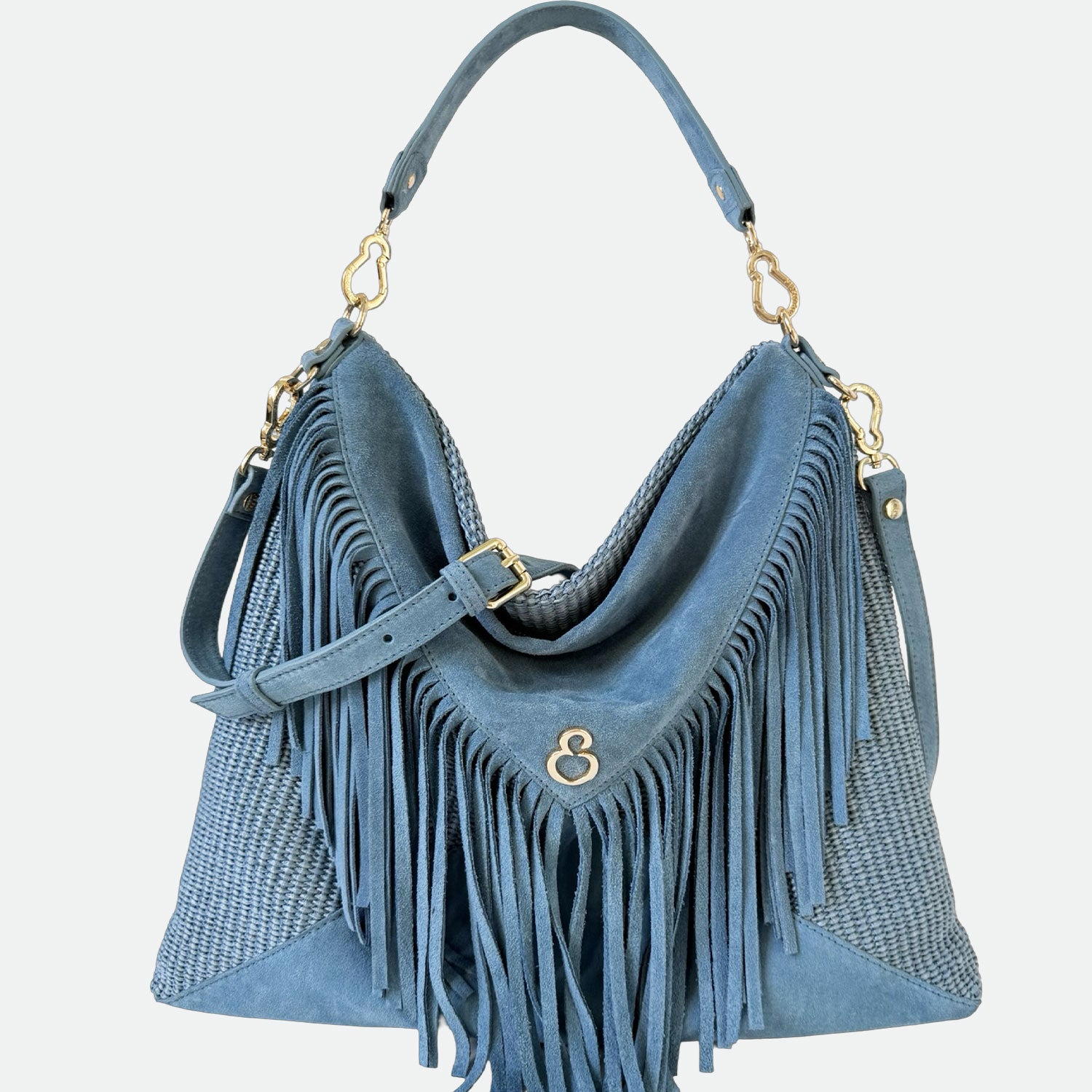 Borsa a spalla Camille Carta Zucchero Pelle Camoscio e Rafia Oro SPEDIZIONE DAL 30/04