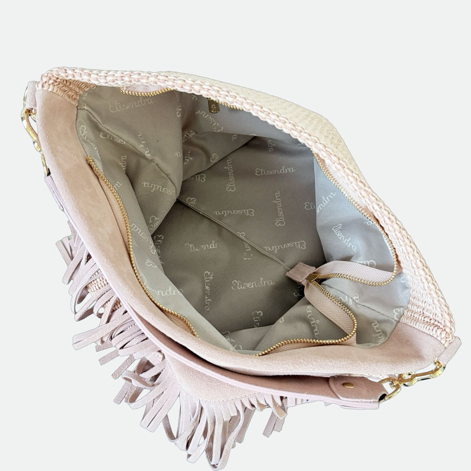 Borsa a spalla Camille Rosa Polvere Pelle Camoscio e Rafia Oro SPEDIZIONE DAL 30/04 - Elisendra®