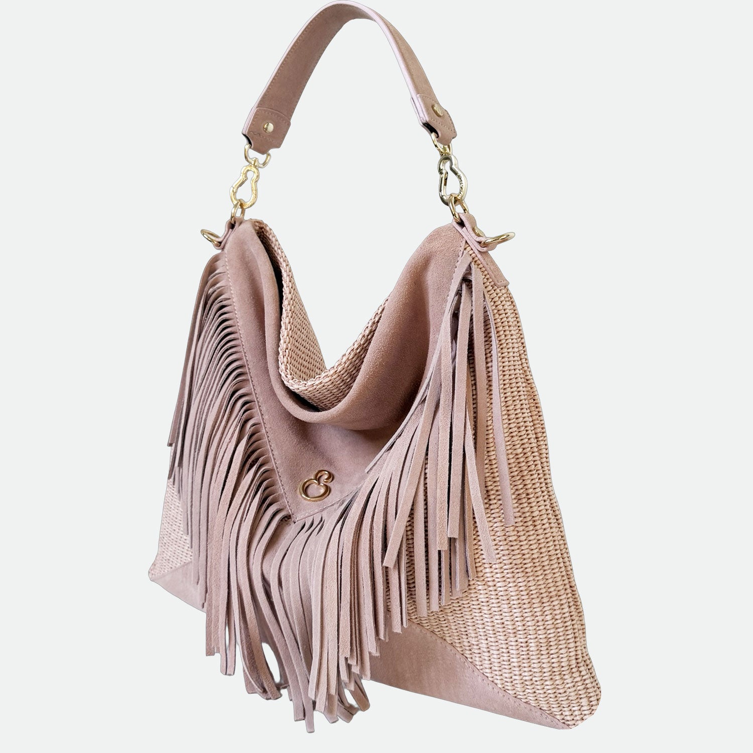 Borsa a spalla Camille Rosa Polvere Pelle Camoscio e Rafia Oro SPEDIZIONE DAL 30/04 - Elisendra®