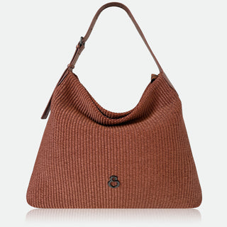 Borsa a Sacca Malibù Ambra Rafia e Pelle Laminata Dark