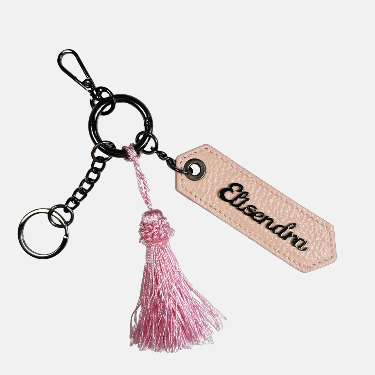 Porta chiavi Charm con nappa e anello Nude Pelle Martellata Dark