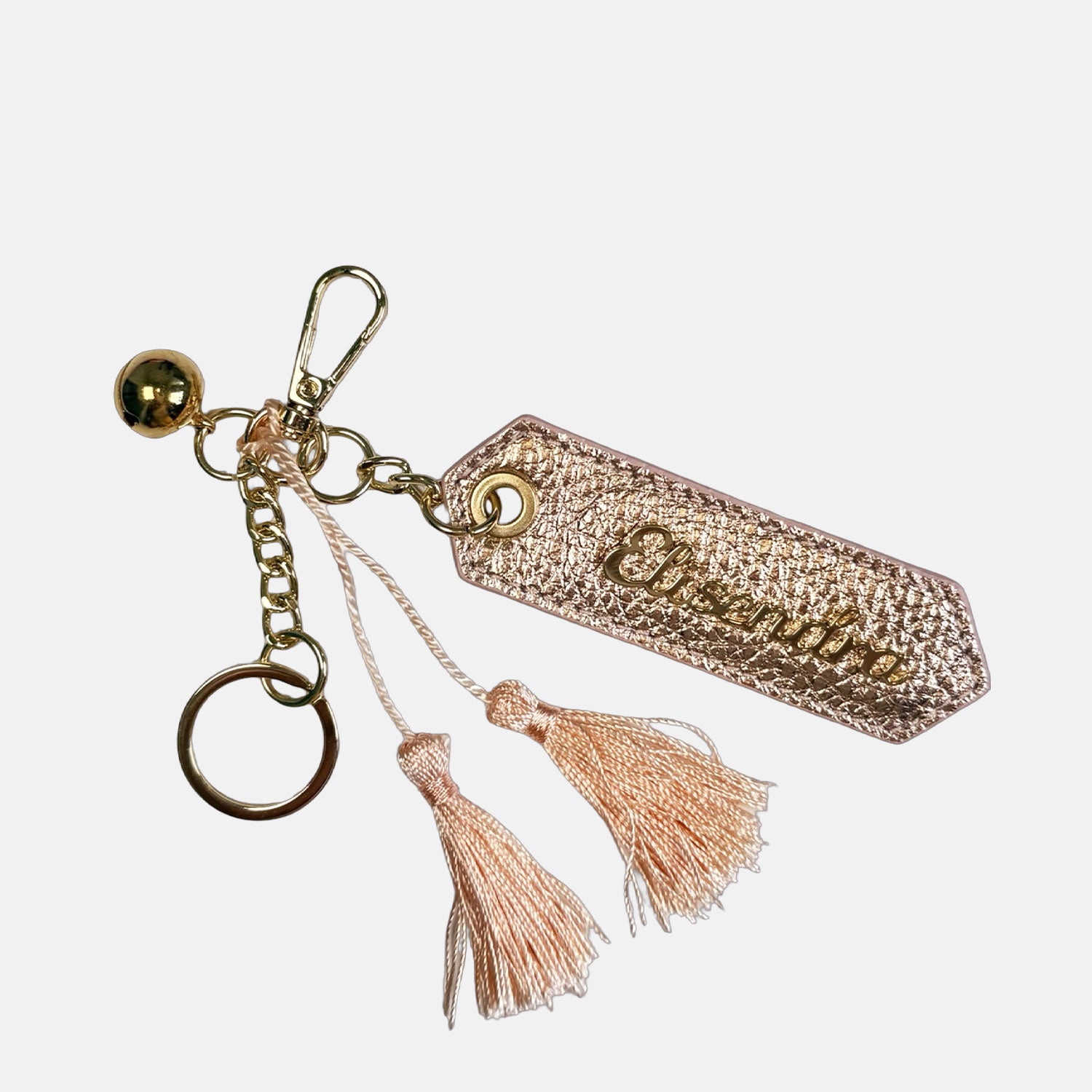 Porta chiavi Charm con doppia nappa e campanello Glam Pelle Martellata Oro