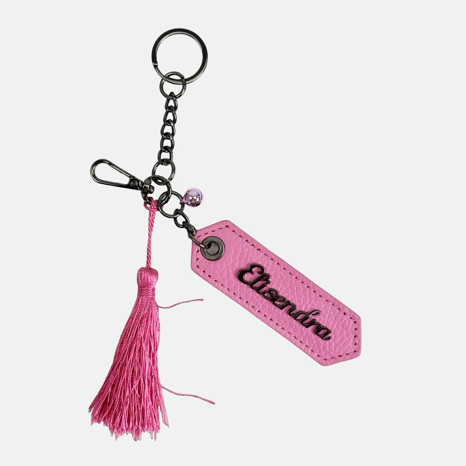 Porta chiavi Charm con nappa e campanello Cotton Candy Pelle Martellata Dark