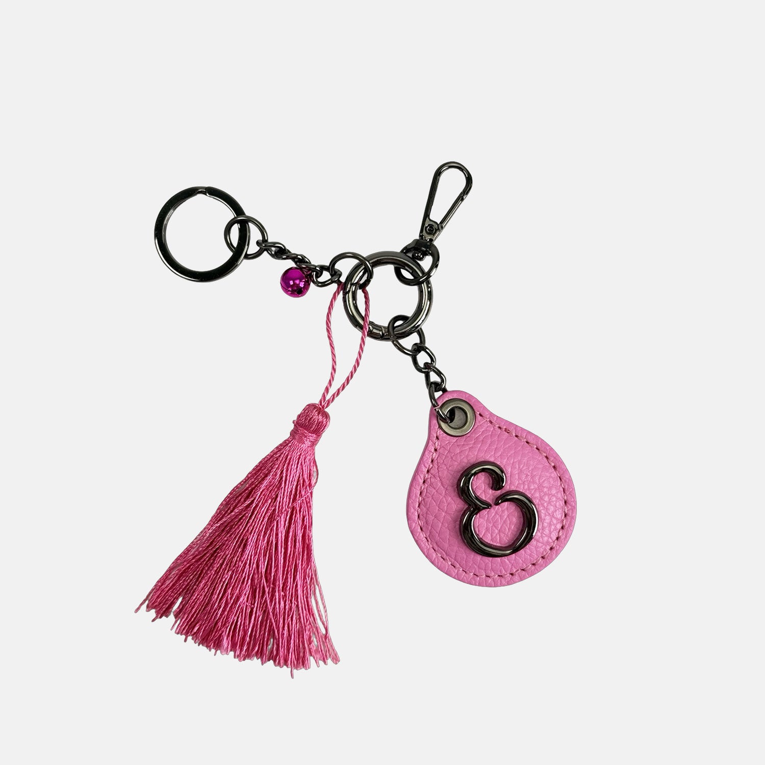 Porta chiavi Goccia con nappa,anello e campanello Cotton Candy Pelle Martellata Dark
